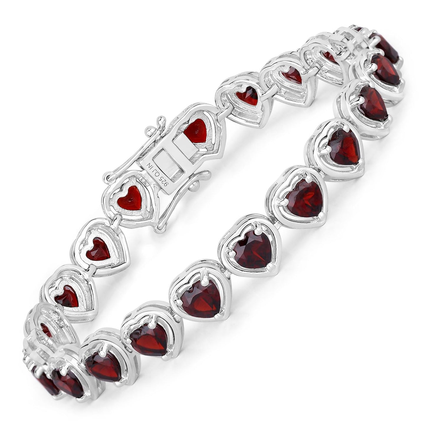 10.50 Ct Heart Red Garnet Prong Sterling Silver Tennis Bracelet