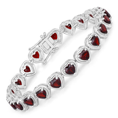 10.50 Ct Heart Red Garnet Prong Sterling Silver Tennis Bracelet