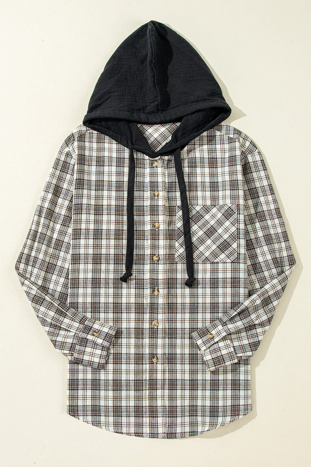 Threaded Pear Ariella Checkered Loose Fit Buttoned Hooded Shacket
