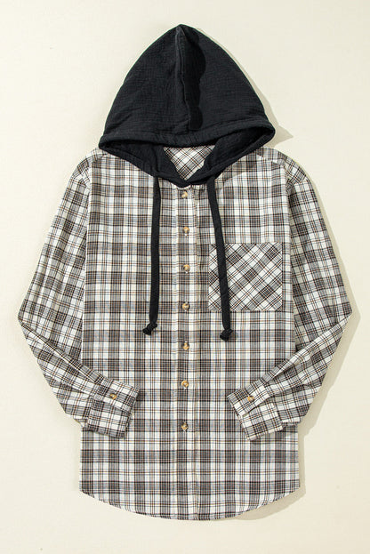 Threaded Pear Ariella Checkered Loose Fit Buttoned Hooded Shacket
