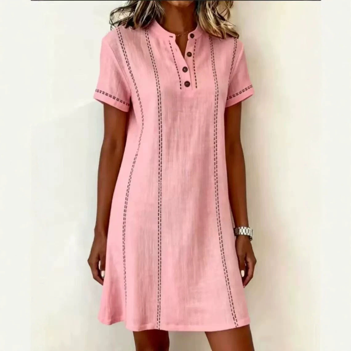pink button midi dress Maci Scalloped Button-Front Midi Dress The Swank Company