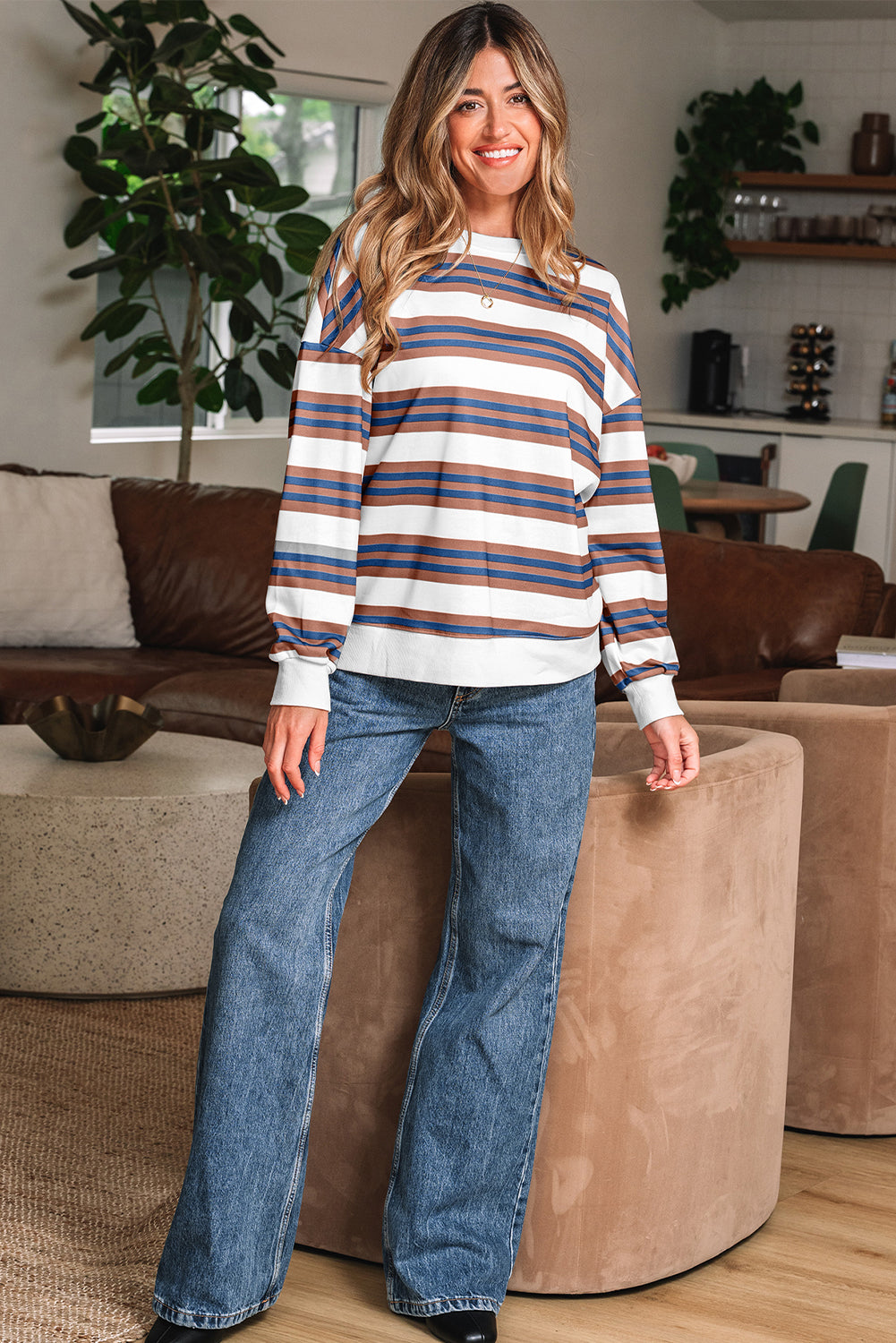 Threaded Pear Marlowe Stripe Drop Shoulder Pullover
