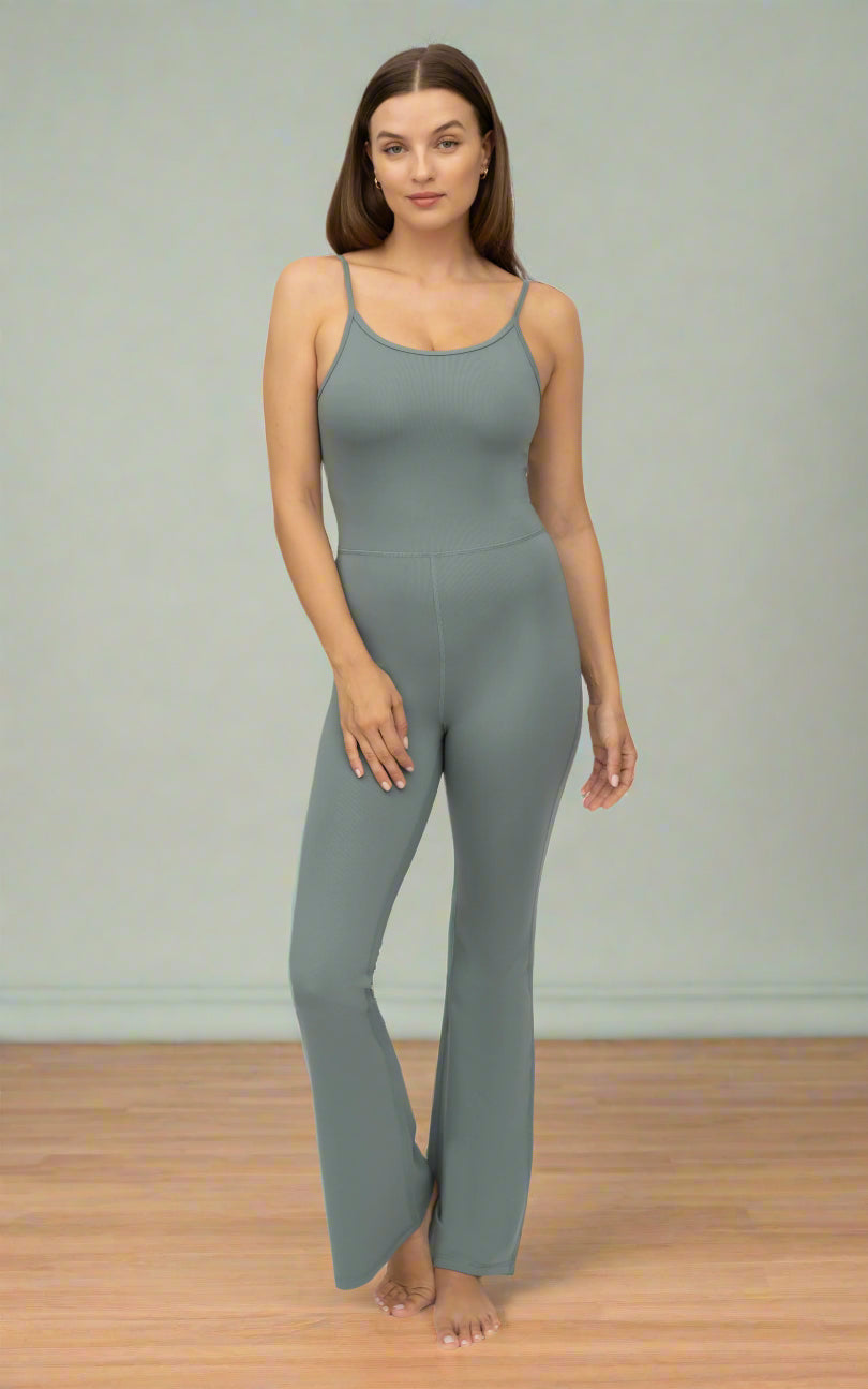 Illusion Ribbed Flare Jumpsuit