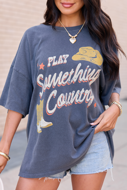 Play Something Country Charcoal Oversized Graphic Tee