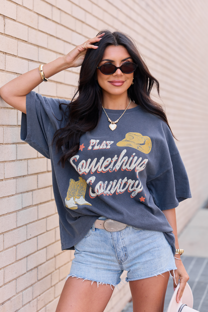 Play Something Country Charcoal Oversized Graphic Tee