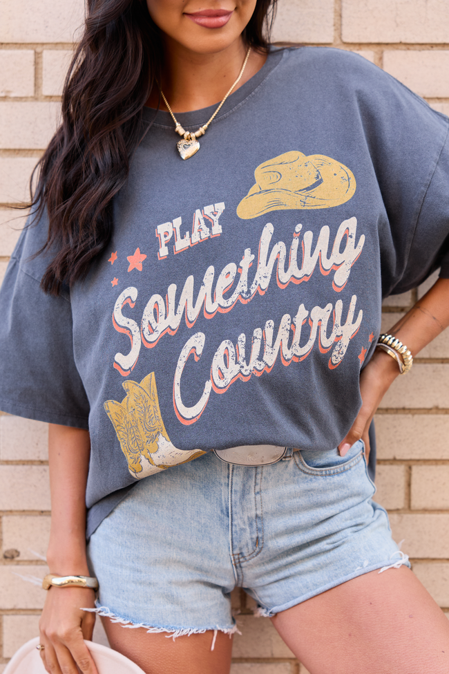 Play Something Country Charcoal Oversized Graphic Tee