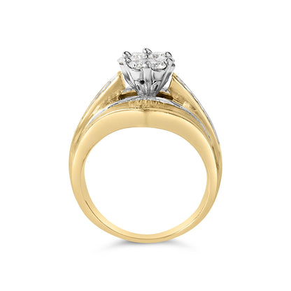 14K Yellow Gold 2-1/3 Cttw Diamond Cluster Channel Set Chevron Shaped Band Engagement Ring & Wedding Band Set (H-I Color, SI1-SI2 Clarity)-