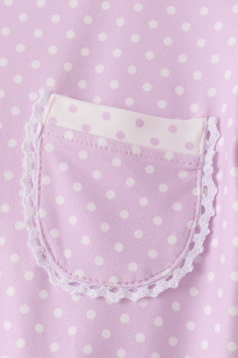 Lavender Polka Dot Pocket Ruffle Pants Set
