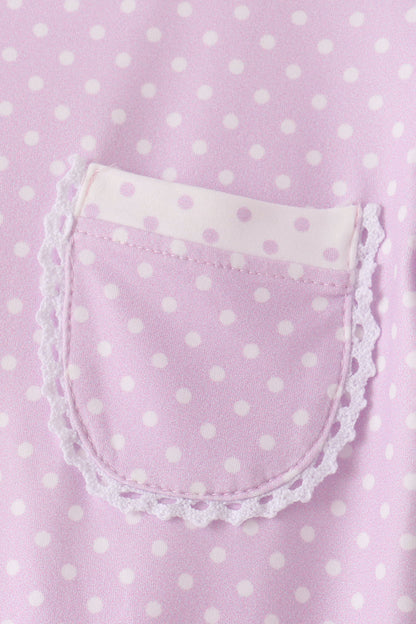 Lavender Polka Dot Pocket Ruffle Pants Set
