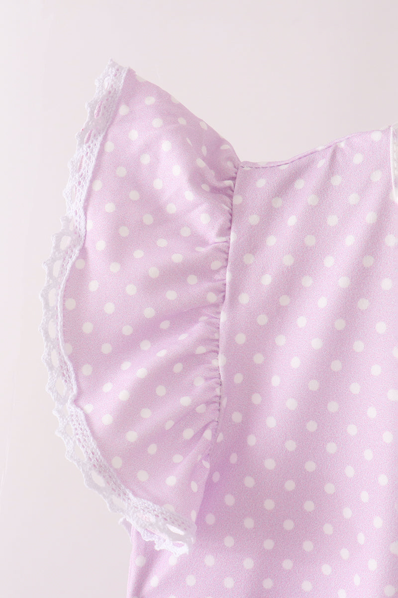 Lavender Polka Dot Pocket Ruffle Pants Set