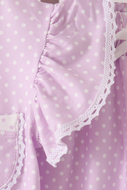 Lavender Polka Dot Pocket Ruffle Pants Set