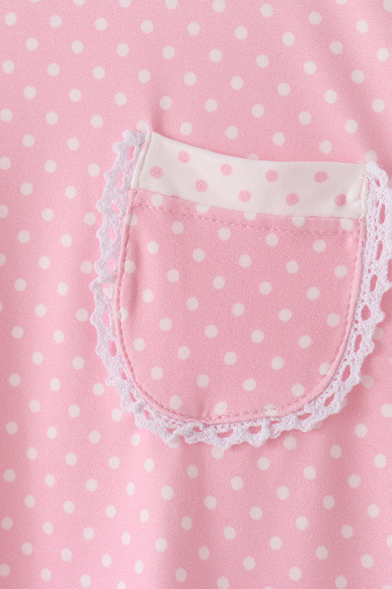 Pink Polka Dot Pocket Ruffle Pants Set