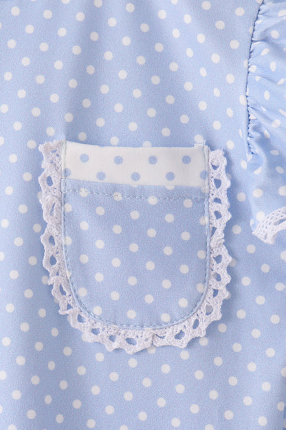 Blue Polka Dot Pocket Ruffle Pants Set