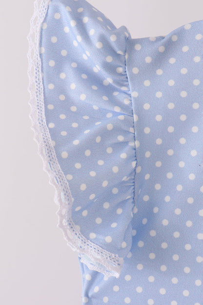 Blue Polka Dot Pocket Ruffle Pants Set