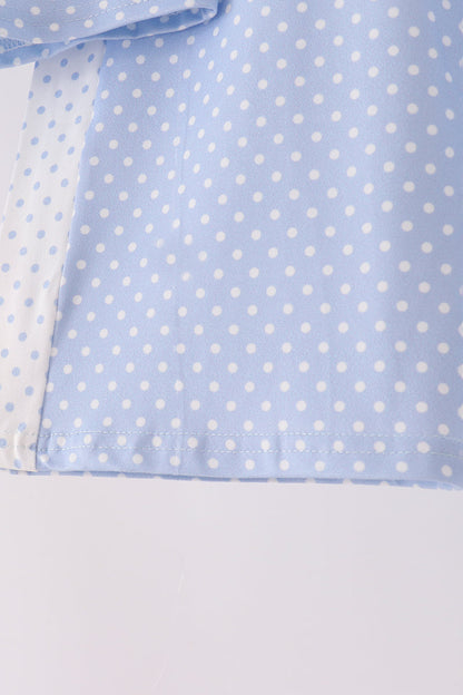 Blue Polka Dot Pocket Ruffle Pants Set