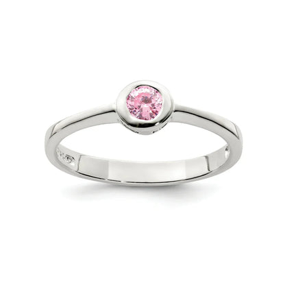 Pink Round Bezel Cubic Zirconia Ring