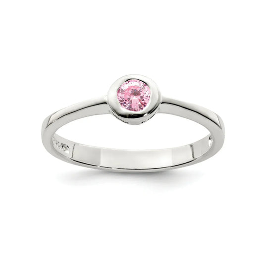 Pink Round Bezel Cubic Zirconia Ring