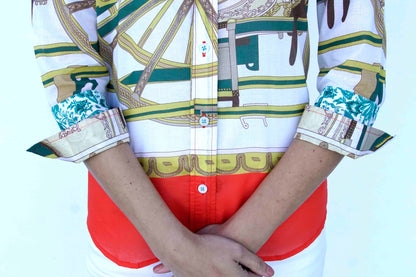 3/4 Sleeve Melon And Chartreuse Wagon Wheel Print