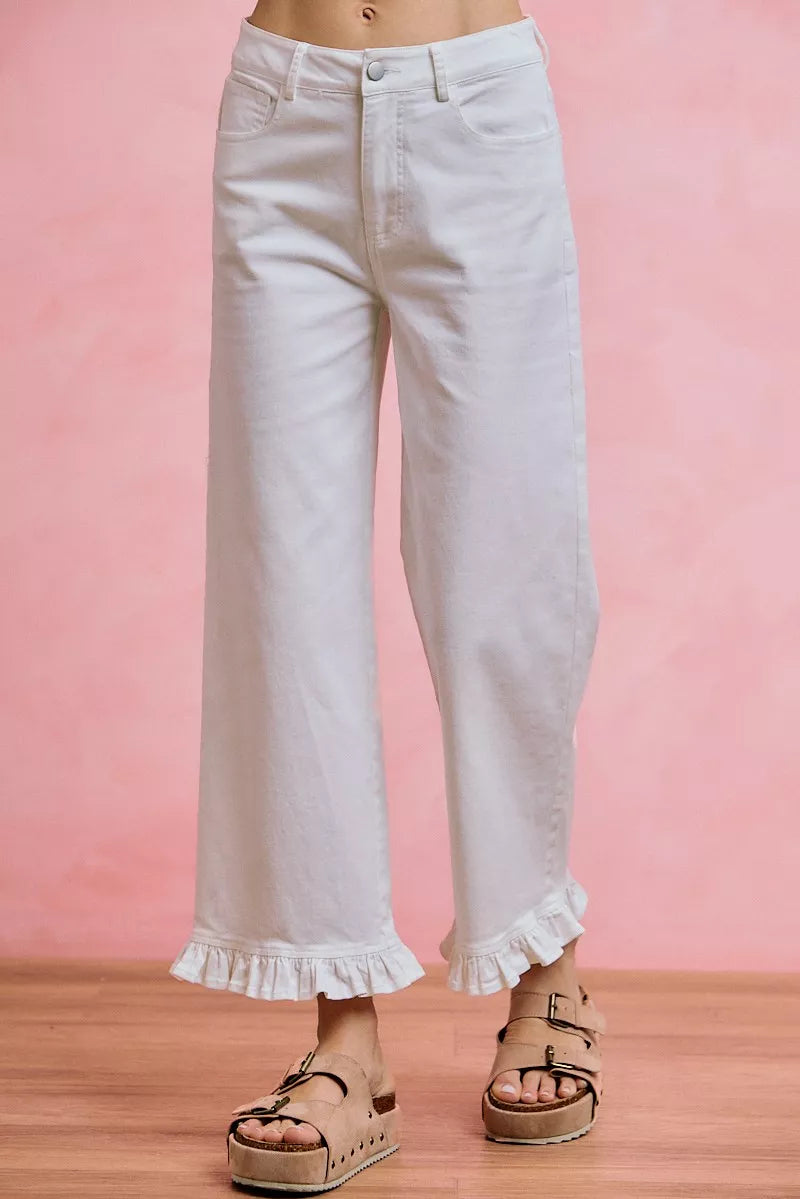 SO ME Ruffled Bottom Detail Mid Rise Jeans