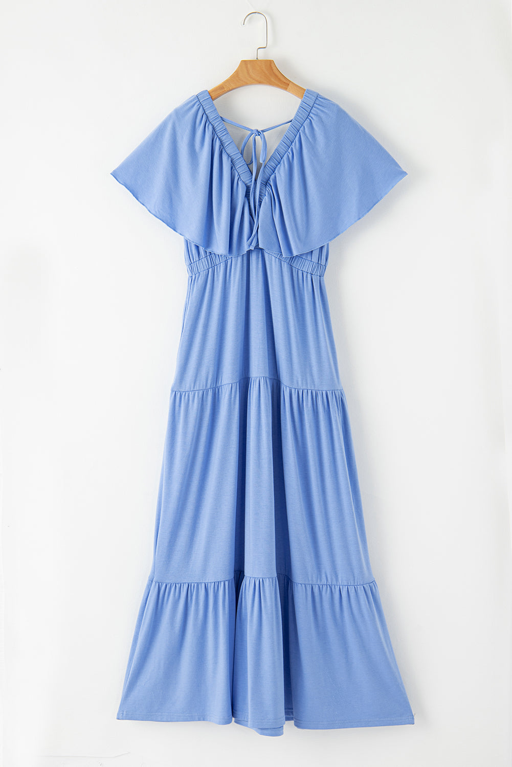 Threaded Pear Kelsey Textured Flutter Sleeve Ruffled Maxi Dress