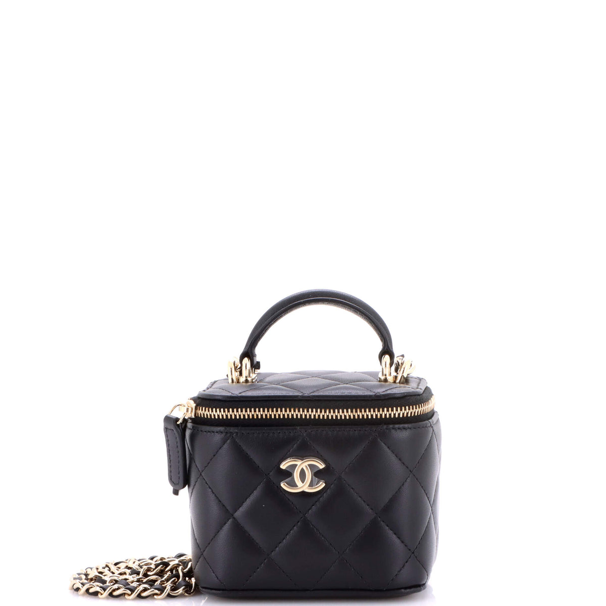 Classic Top Handle Vanity Case with Chain Quilted Lambskin Mini