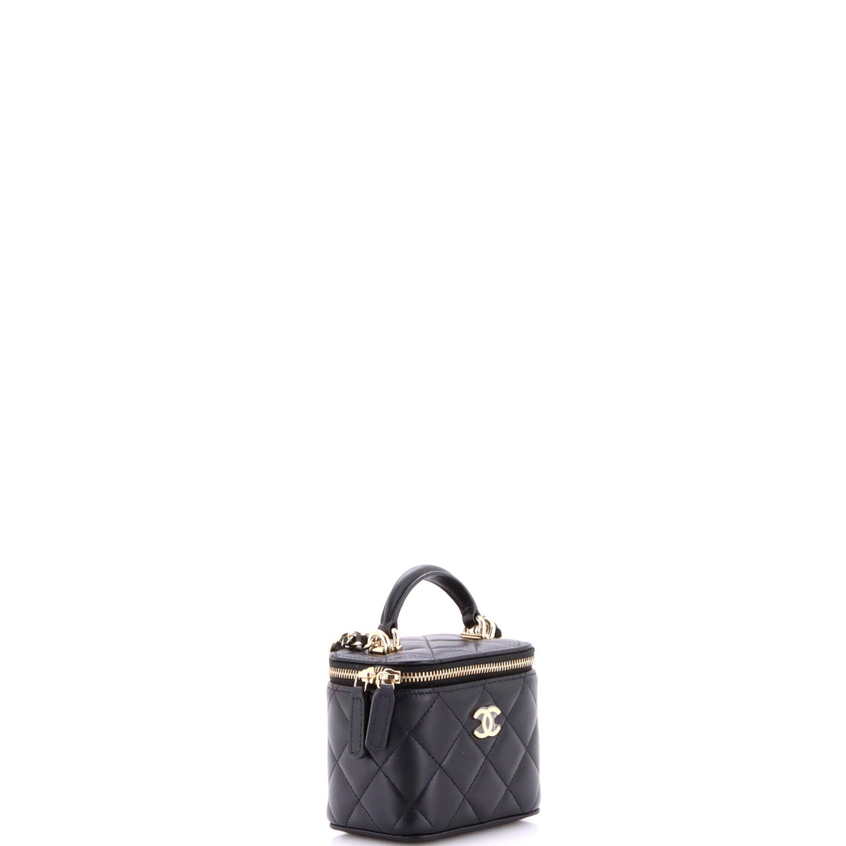 Classic Top Handle Vanity Case with Chain Quilted Lambskin Mini