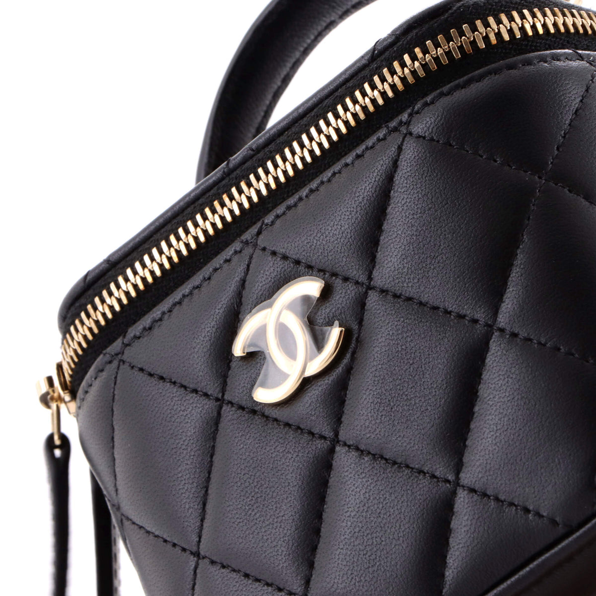 Classic Top Handle Vanity Case with Chain Quilted Lambskin Mini
