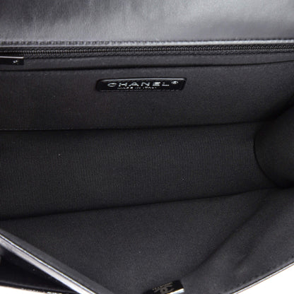 So Black Double You CC Flap Bag Quilted Shiny Crumpled Calfskin Medium