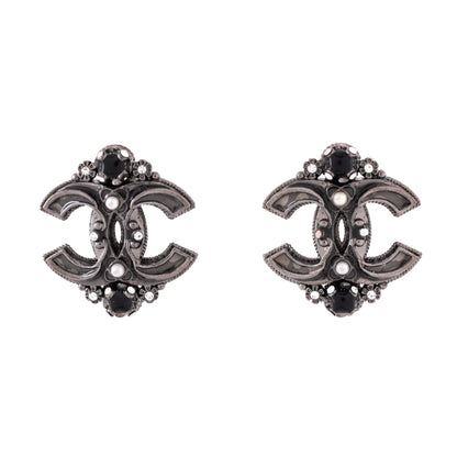 CC Stud Earrings Metal with Faux Pearls and Crystals