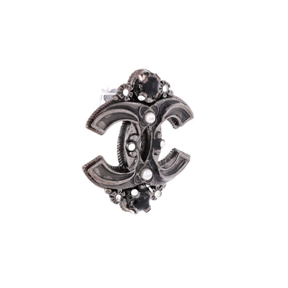 CC Stud Earrings Metal with Faux Pearls and Crystals
