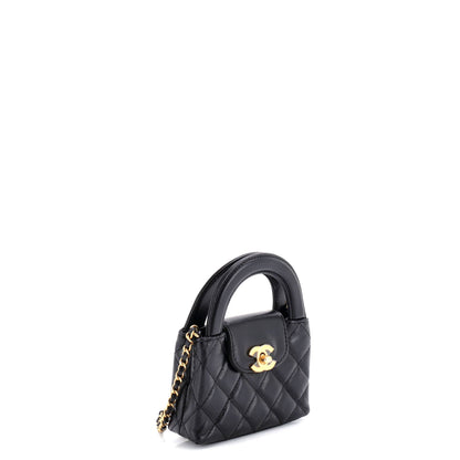 Kelly Top Handle Shopping Bag Quilted Shiny Aged Calfskin Nano