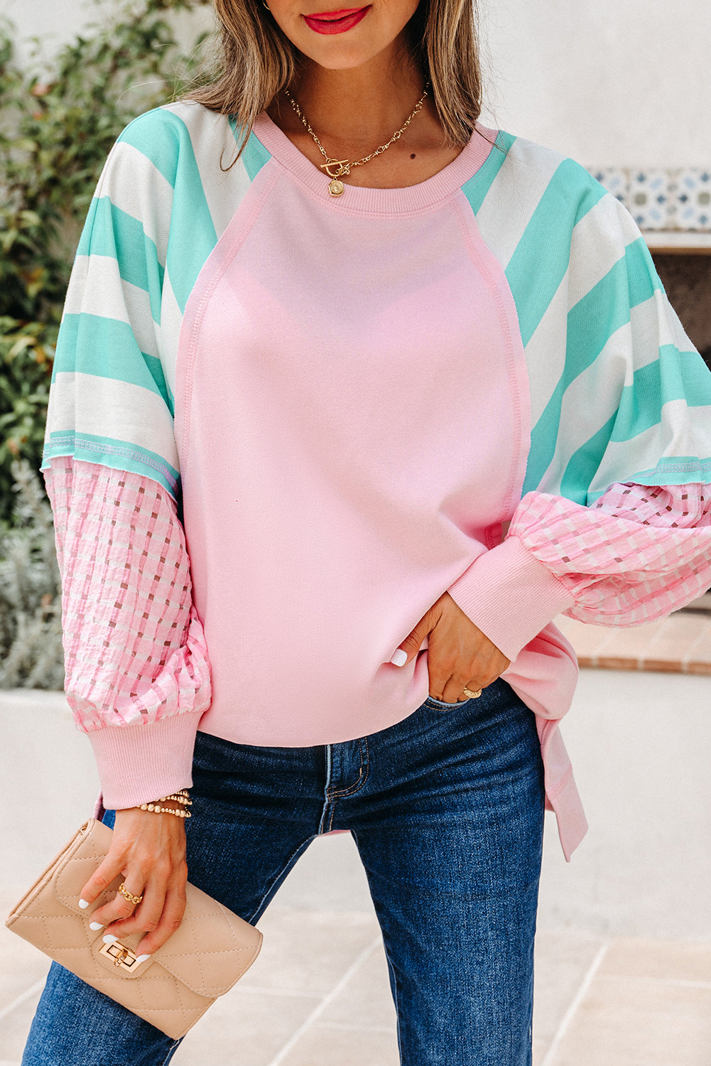 Threaded Pear Vanessa Patchwork Raglan Pullover Top