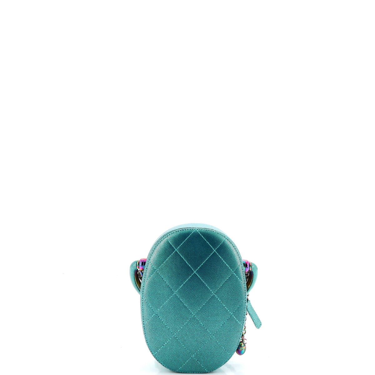 Top Handle Oval Vanity Case with Chain Quilted Iridescent Caviar with Gradient Hardware