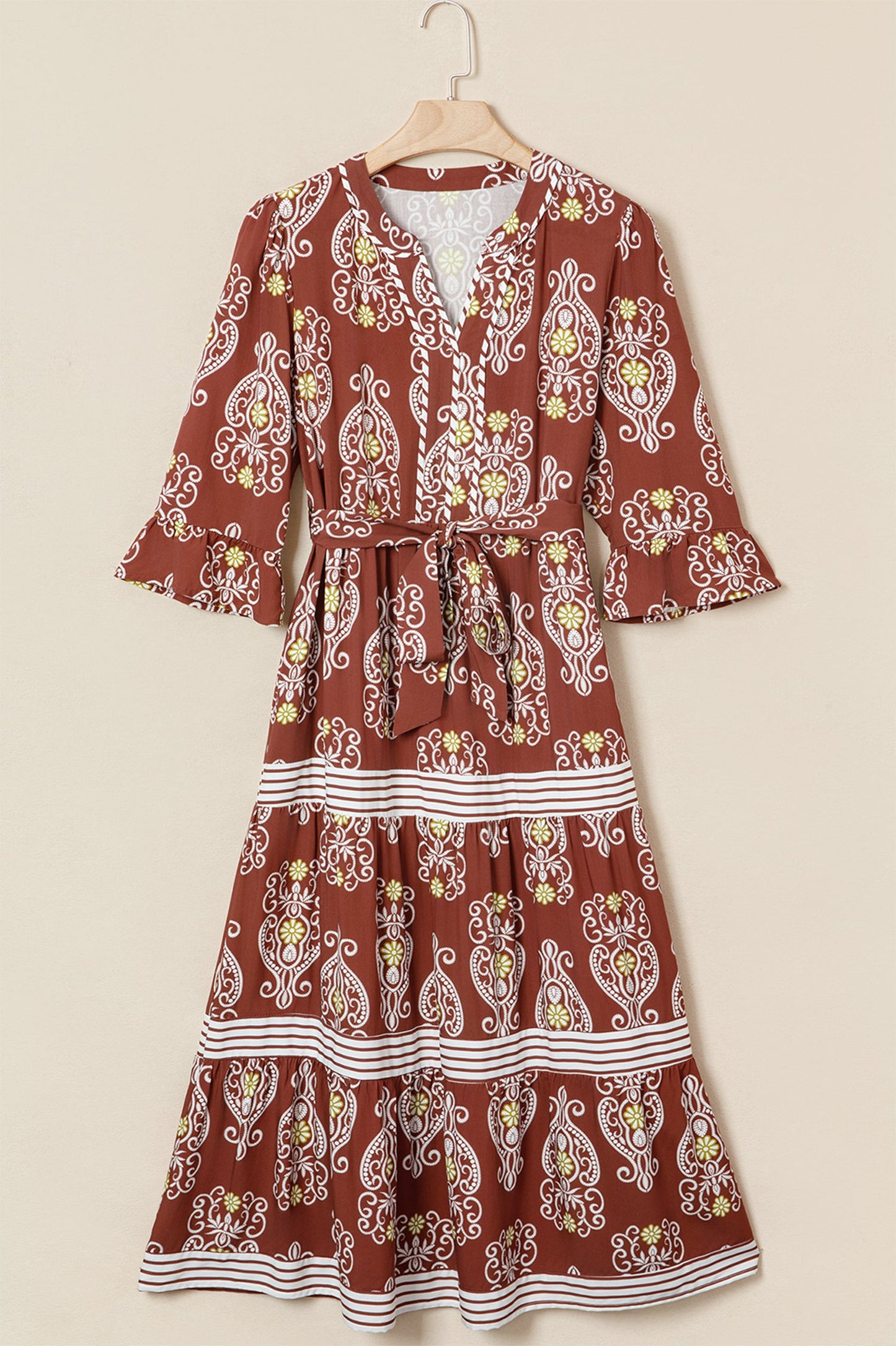 Threaded Pear Katie Trim Tiered Maxi Dress
