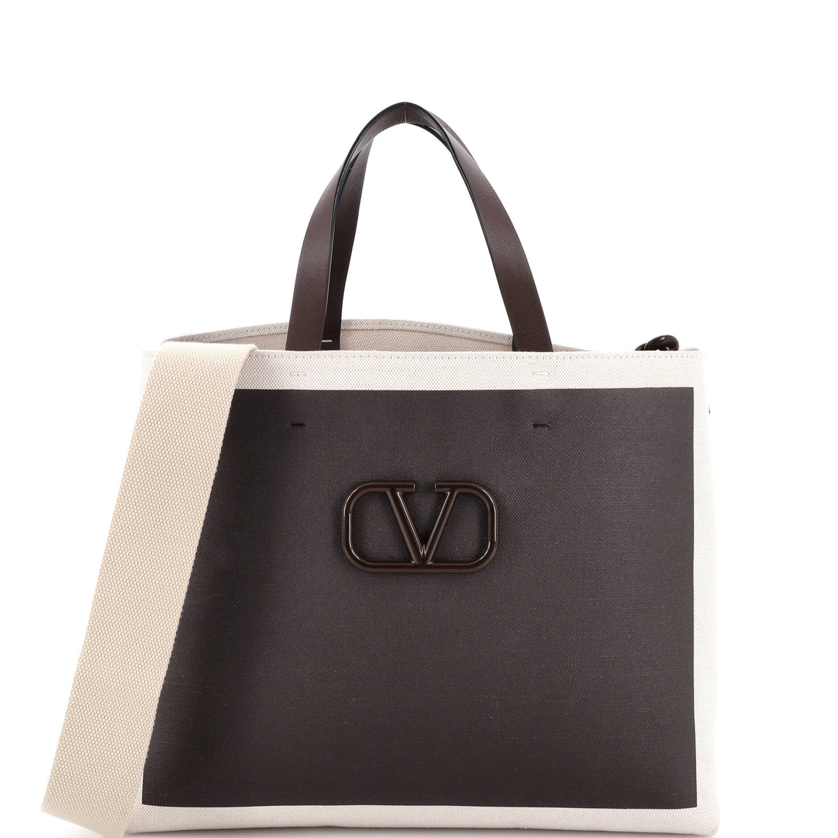 VLogo Signature Tote Leather and Canvas Large