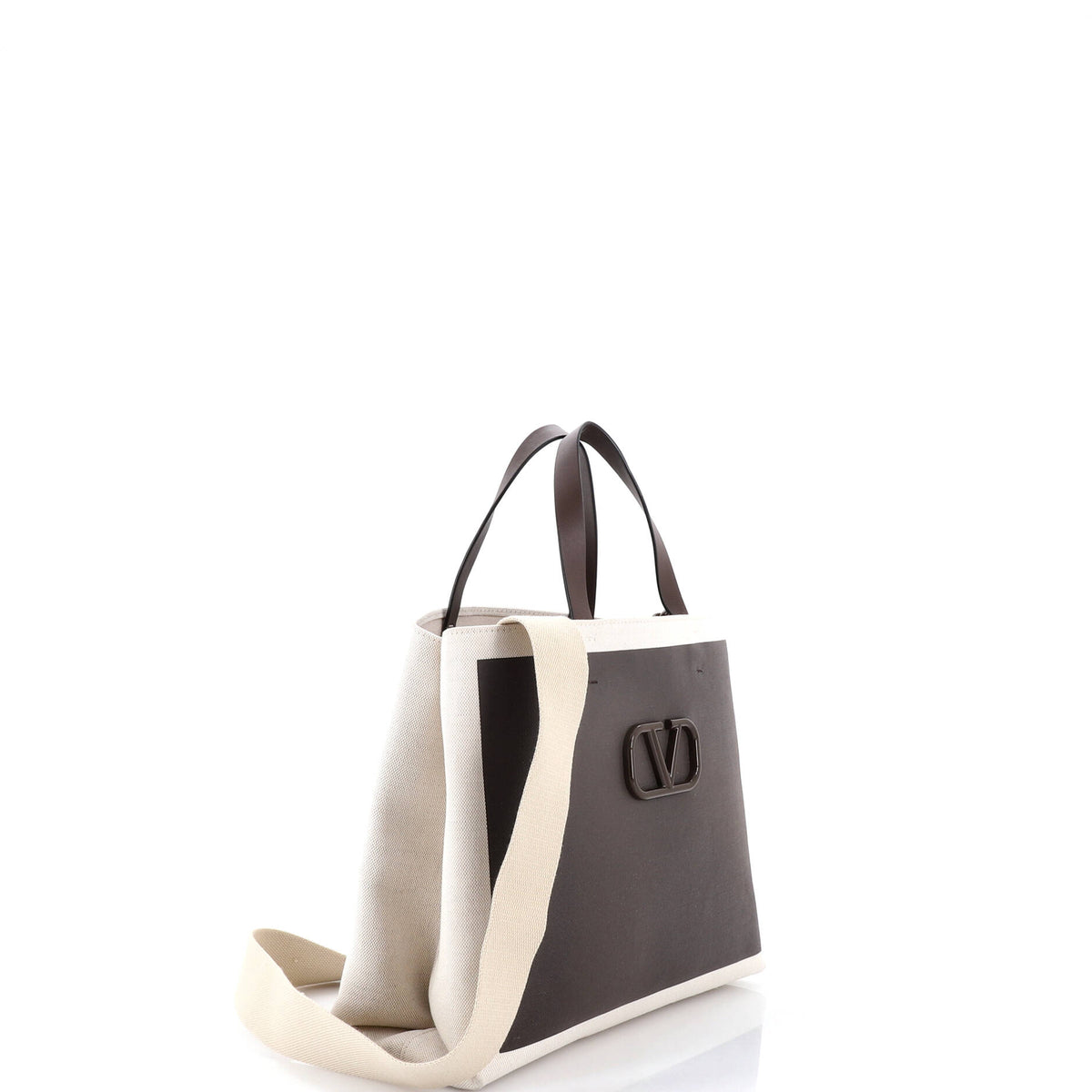 VLogo Signature Tote Leather and Canvas Large