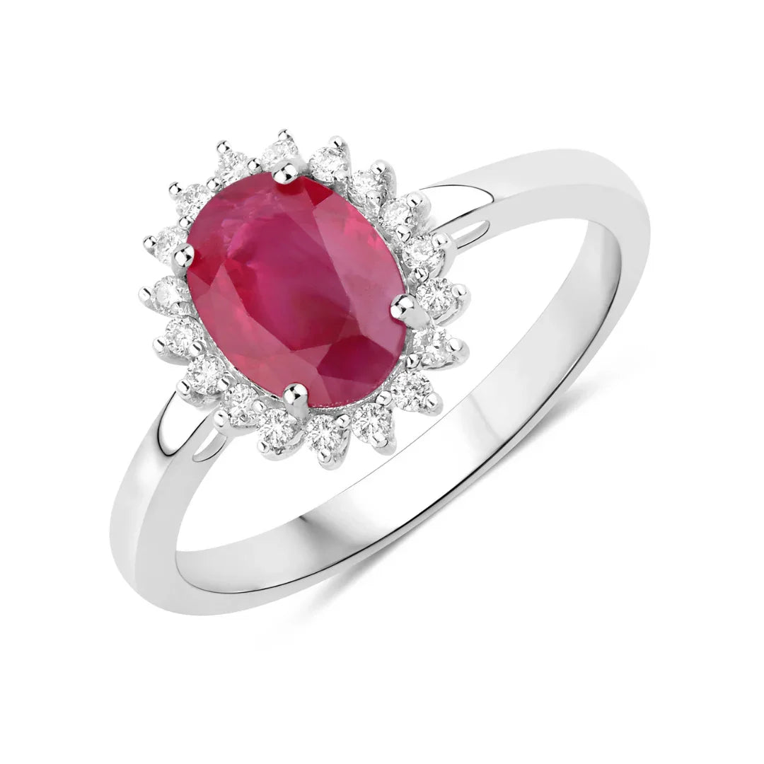 1.44 Ct Oval Pink Ruby Diamond Prong 10K Gold Halo Ring