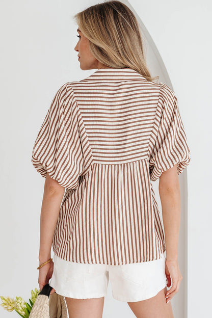 Threaded Pear Lina Short Puff Sleeve Blouse