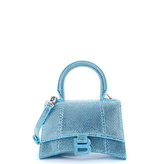 Hourglass Top Handle Bag Suede with Crystals XS