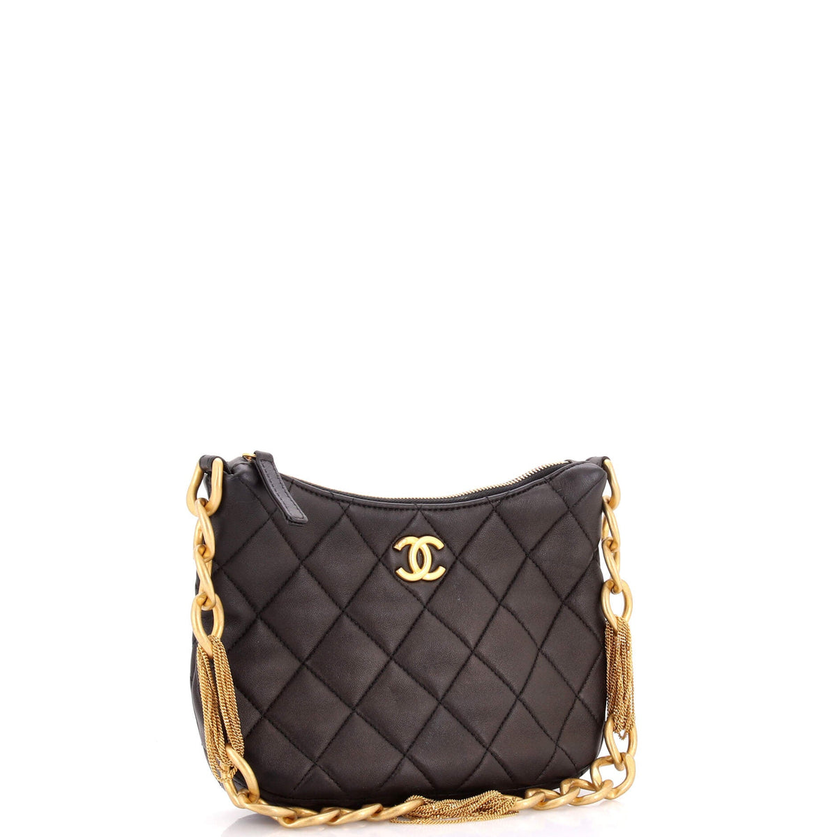 CC Mixed Chain Link Zip Hobo Quilted Lambskin