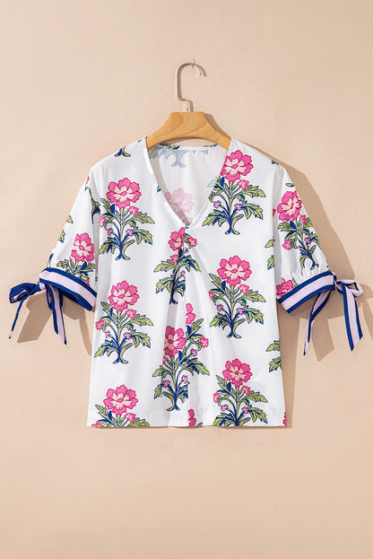 Threaded Pear Mae Knot Bubble Sleeve Blouse