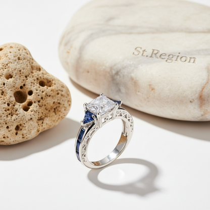 Navy Crystal & Silvertone Prong Illusion Ring