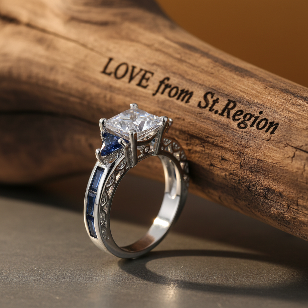 Navy Crystal & Silvertone Prong Illusion Ring