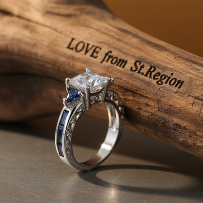 Navy Crystal & Silvertone Prong Illusion Ring