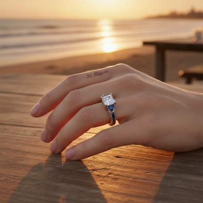 Navy Crystal & Silvertone Prong Illusion Ring