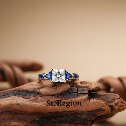 Navy Crystal & Silvertone Prong Illusion Ring