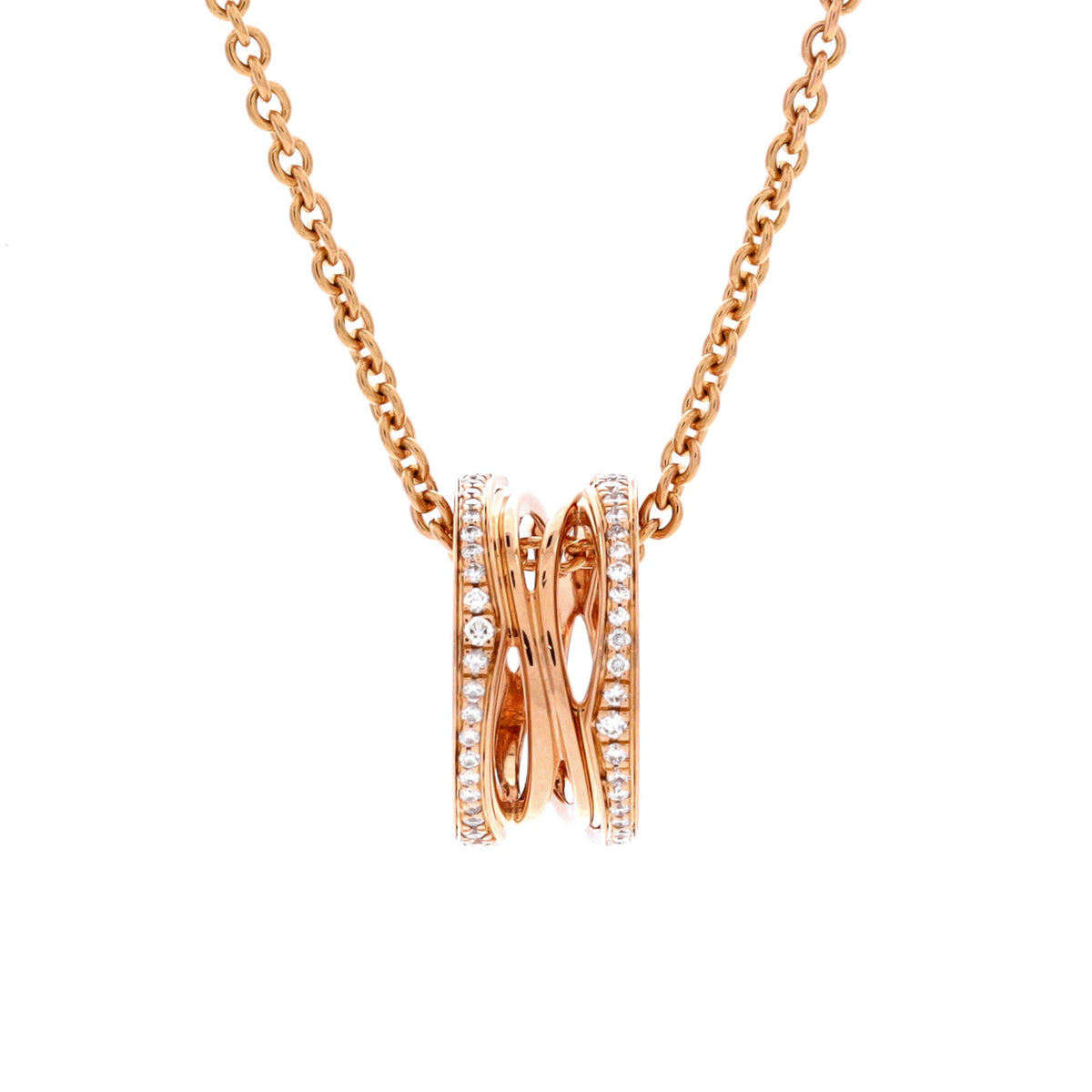 B.Zero1 Open Design Legend Zaha Hadid Pendant Necklace 18K Rose Gold with Diamonds