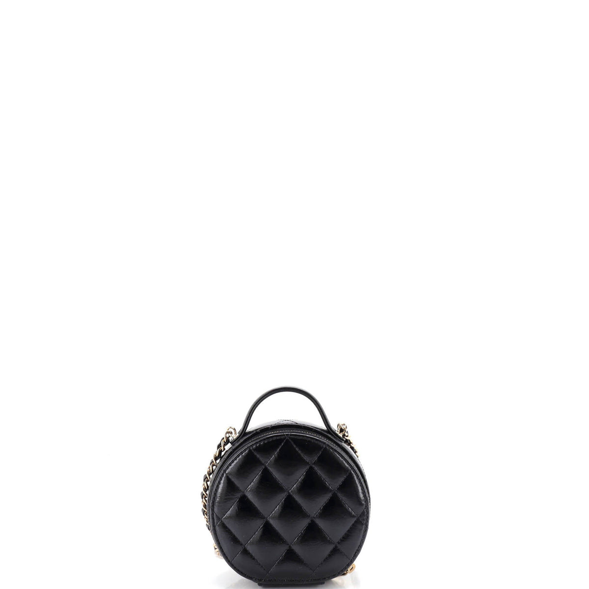 Handle with Care Round Vanity Case with Chain Quilted Lambskin Small