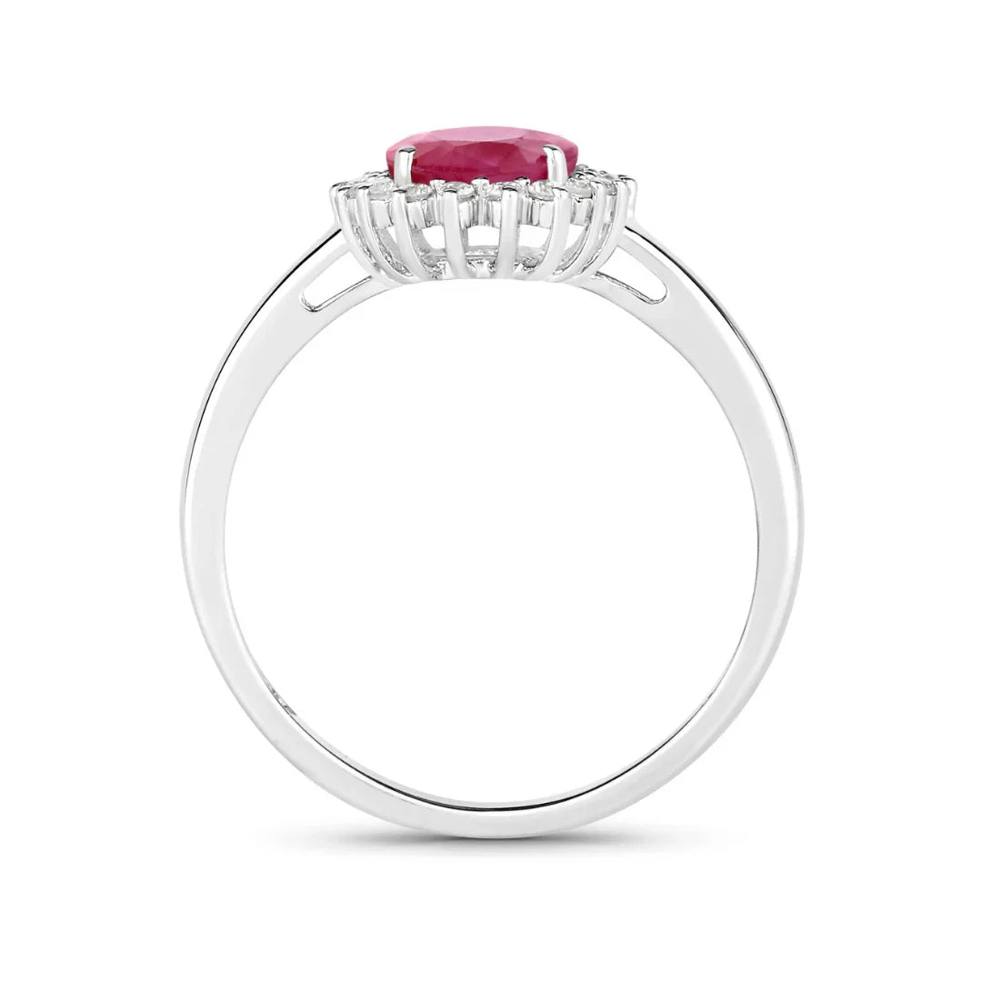 1.44 Ct Oval Pink Ruby Diamond Prong 10K Gold Halo Ring