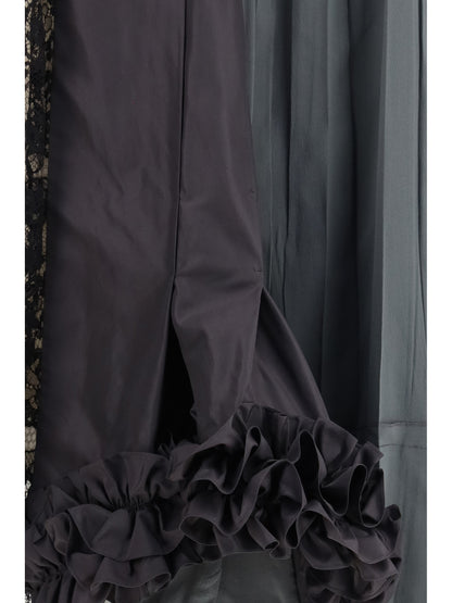 Midi Patchwork Skirt in Hematite Silk